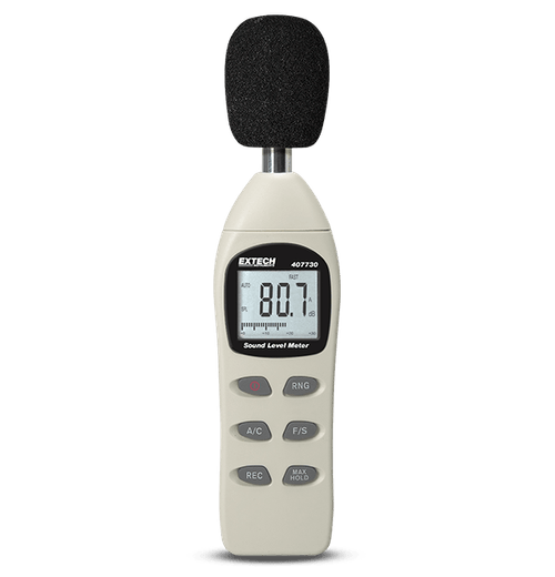 Sonómetro digital 407730 de 40-130dB con gran pantalla LCD con gráfico de barras analógico