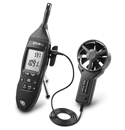 Medidor ambiental HVAC/R EM54 con sonda de anemómetro de paletas y sonda de termopar tipo K