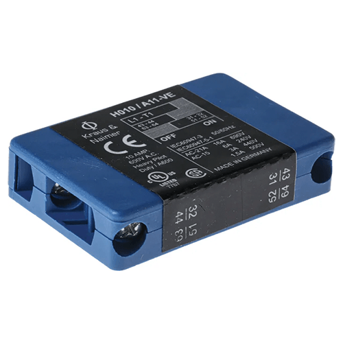 Accesorio, bloque de contactos auxiliares 1NA+1NC, 10A,  p/uso con KG40/KG64, K1.H010/A11.E